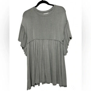 Urban Outfitters oversized Gray/Green mini frock dress w flutter sleeves Sz S